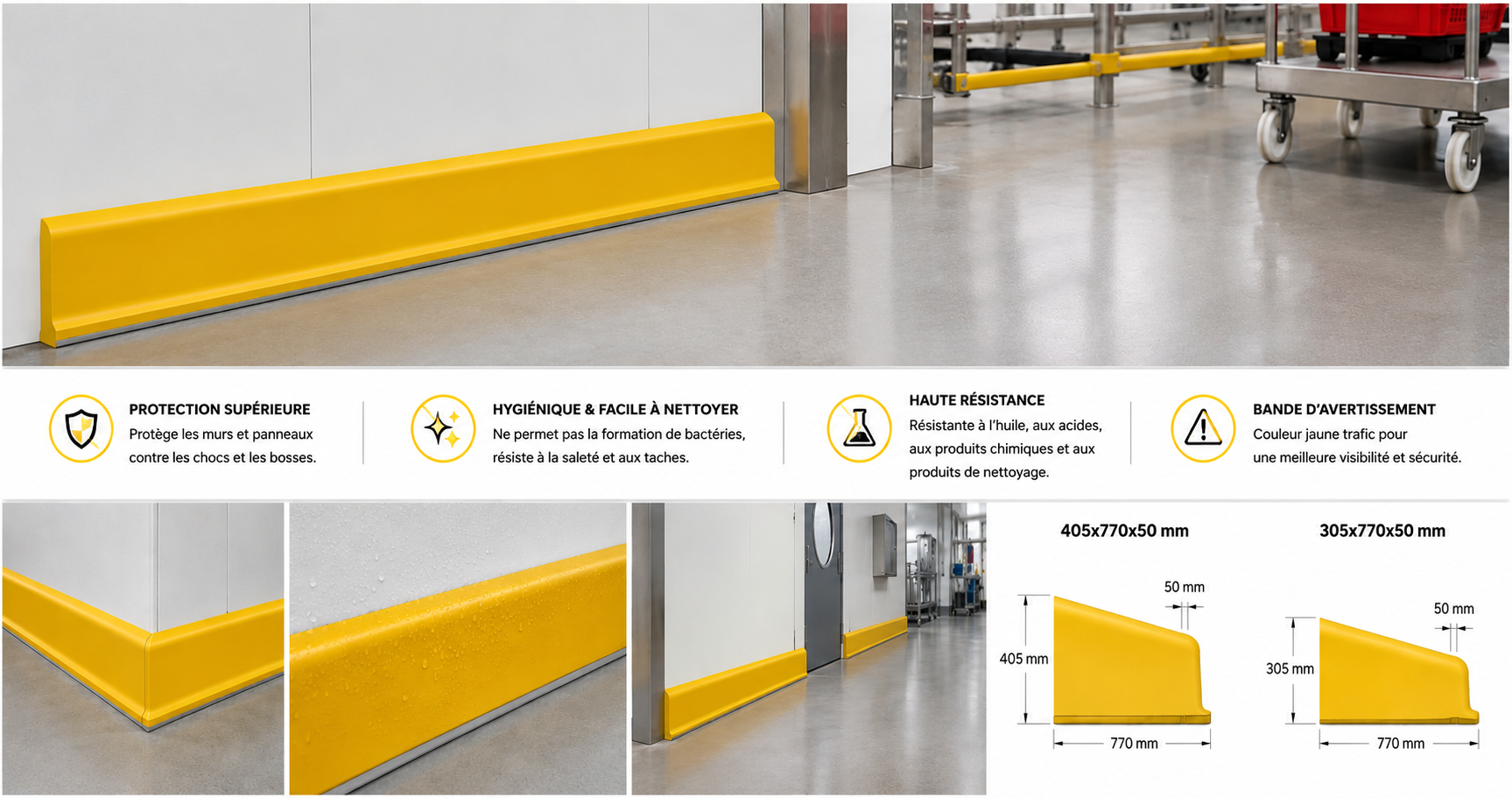Bordures hygiéniques pour sols industriels